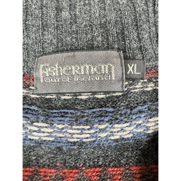 VTG Fisherman Out of Ireland XL Wool Sweater Cardigan Fair Isle Nordic Lambswool - Picture 2 of 13